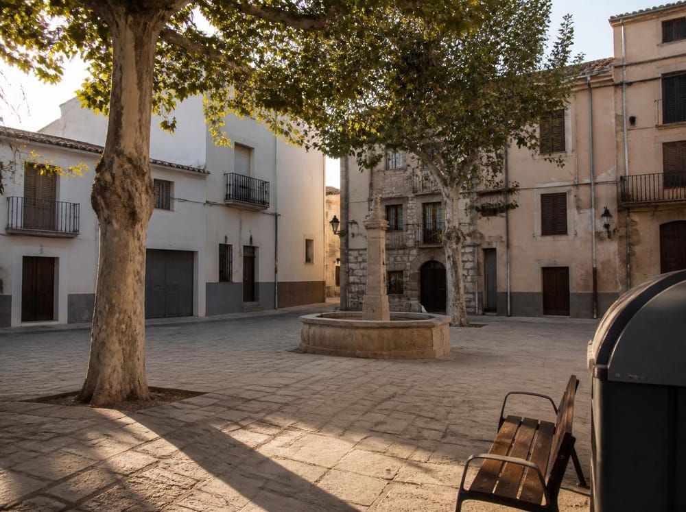 Square in a Spanish town early in the morning